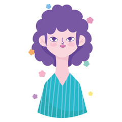 Poster - woman with curly hair portrait character avatar in cartoon