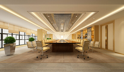 Wall Mural - 3d render of modern working office and meeting room