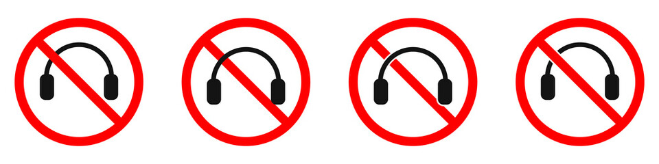 Wall Mural - Headphones are forbidden. Stop headphones icon set. No headphones sign