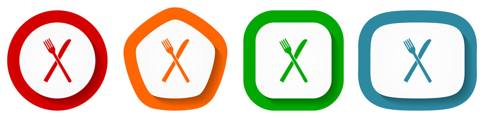 Fototapete - Restaurant vector icon set, flat design vector illustration in 4 colors options for webdesign and mobile applications