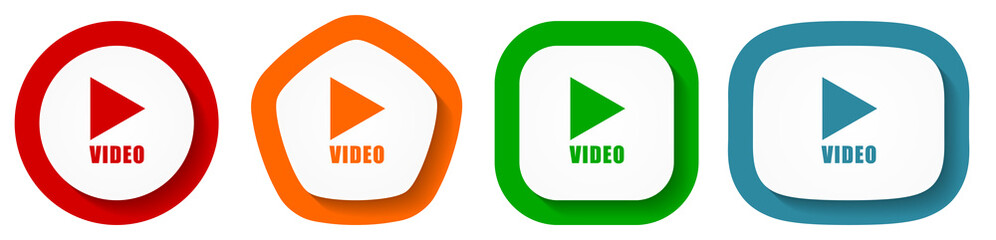 Poster - Video vector icon set, flat design vector illustration in 4 colors options for webdesign and mobile applications