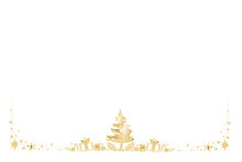 Watercolor Paint Christmas Ornaments Card Frame Pine Center And Stars Gold Metallic Elegant Handmade Painting Bush