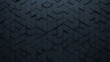© RocknRoller Studios - Futuristic, High Tech, dark background, with a triangular block structure. Wall texture with a 3D triangle tile pattern. 3D render