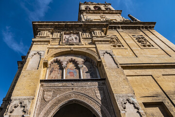 Bell tower of Mosque-Cathedral of Cordoba (Mezquita-Catedral de Cordoba), also known as Great Mosque (from 785) of Cordoba or Mezquita, monuments of Moorish architecture. Andalusia, Cordoba, Spain.