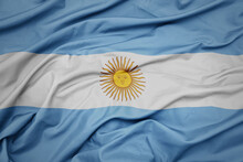 Waving Colorful National Flag Of Argentina.