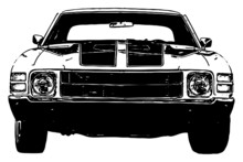 1970s Muscle Car Vector Graphic Illustration On White 