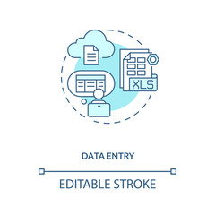 Wall Mural - Data entry turquoise concept icon. Information manual input to document. Virtual assistant job idea thin line illustration. Vector isolated outline RGB color drawing. Editable stroke