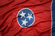 Waving Colorful Flag Of Tennessee State.