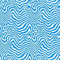 Fototapete - Blue and White Seamless Pattern with Abstract Ripple Stripes. Vector Glitch Texture