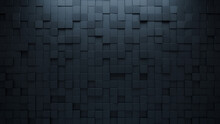 Futuristic, High Tech, Dark Background, With A Square Block Structure. Wall Texture With A 3D Cube Tile Pattern. 3D Render