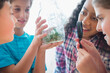 © JGI/Jamie Grill/Blend Images - Children examining seeds in jar with magnifying glass