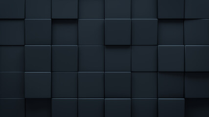 Futuristic, High Tech, dark background, with a square block structure. Wall texture with a 3D cube tile pattern. 3D render