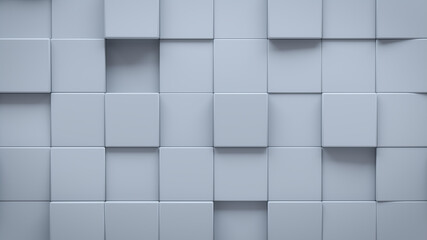 Futuristic, High Tech, light background, with a square block structure. Wall texture with a 3D cube tile pattern. 3D render