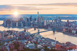 © JGI/Daniel Grill/Blend Images - Aerial view of New York City skyline and sunset, New York, United States