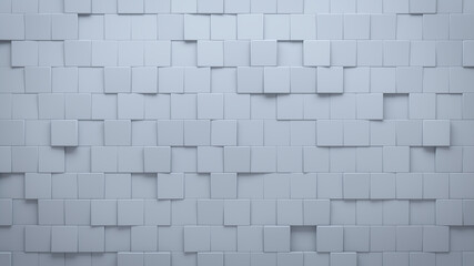 Futuristic, High Tech, light background, with an offset square block structure. Wall texture with a 3D cube tile pattern. 3D render