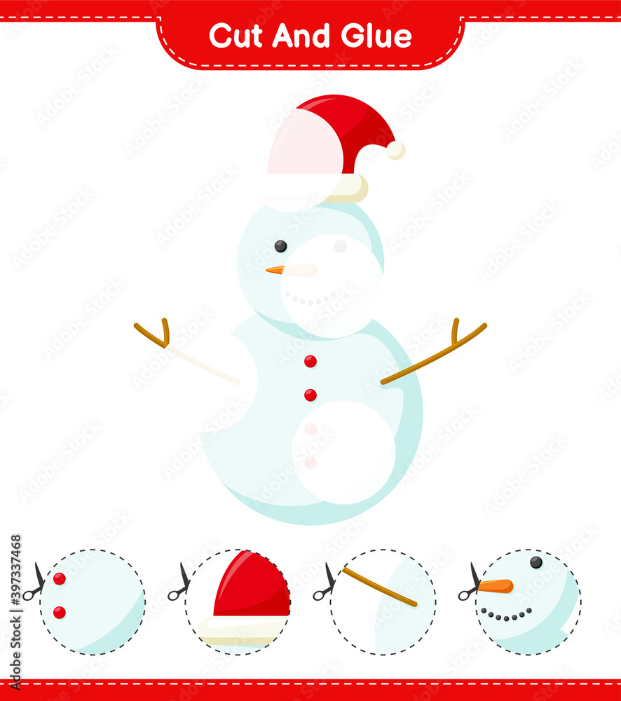 Cut and glue, cut parts of Snowman and glue them. Educational children ...