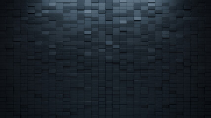 Futuristic, High Tech, dark background, with a rectangular block structure. Wall texture with a 3D rectangle tile pattern. 3D render