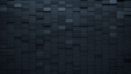Futuristic, High Tech, dark background, with a rectangular block structure. Wall texture with a 3D rectangle tile pattern. 3D render