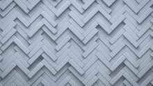 Futuristic, High Tech, Light Background, With A Herringbone Block Structure. Wall Texture With A 3D Parquet Tile Pattern. 3D Render