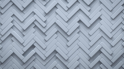 Futuristic, High Tech, light background, with a herringbone block structure. Wall texture with a 3D parquet tile pattern. 3D render