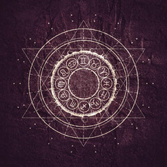 Wall Mural - Mystical geometry symbol. Linear alchemy, occult, philosophical sign. Astrology and religion concept. Zodiac circle