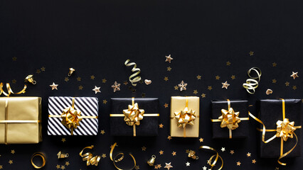 Wall Mural - merry christmas,xmas and new year celebration concepts with gift box and ornament in golden color on