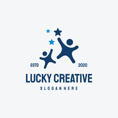 Wall Mural - kid reaching star logo retro vintage vector template, reach dreams logo