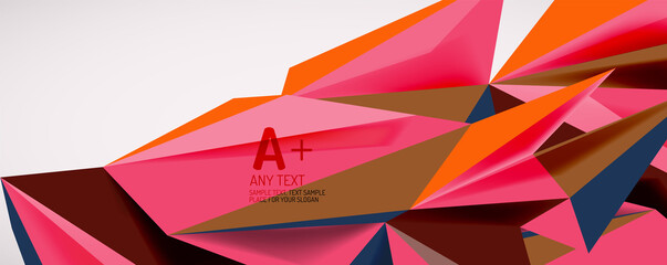 Vector triangle geometric backgrounds. Low poly 3d shape on light backdrop. Vector illustration for covers, banners, flyers and posters and other designs