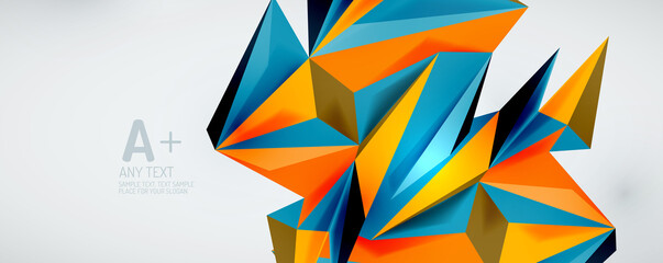 Vector triangle geometric backgrounds. Low poly 3d shape on light backdrop. Vector illustration for covers, banners, flyers and posters and other designs