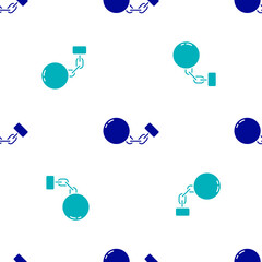 Wall Mural - Blue Ball on chain icon isolated seamless pattern on white background. Vector.