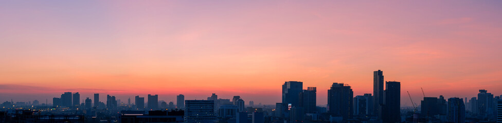 Panorama of beautiful sunrise in Bangkok city Thailand