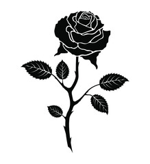 Wall Mural - Black rose vector. Rose Tattoo. Silhouette of branch