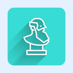 Poster - White line Ancient bust sculpture icon isolated with long shadow. Green square button. Vector.