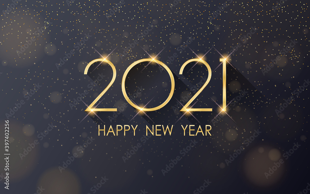 Golden happy new year 2021 with falling glitter - obrazy, fototapety, plakaty 