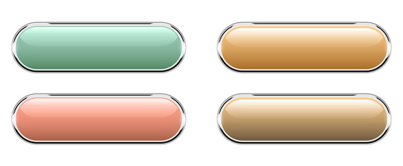 Poster - Shiny buttons set, glossy isolated icons with metallic chrome elements, vector illustration.