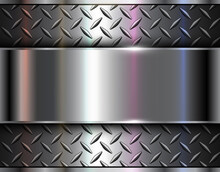 Background Silver Metallic, 3d Chrome Vector Design With Diamond Plate Sheet Metal Texture.
