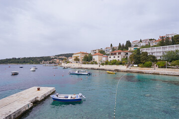 Hvar Old Town Promenade. Sea coast in Dalmatia,Croatia. A famous tourist destination on the Adriatic sea.