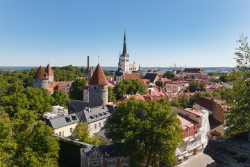 Wall Mural - Aerial View of Tallinn Old Town from Toompea Hill at sunny summer day, Tallinn, Estonia