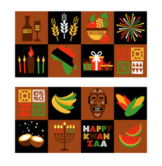 Wall Mural - Banner set for Kwanzaa with traditional colored and candles representing the Seven Principles or Nguzo Saba. Collgage style.