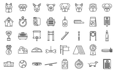 Dog handler trainer icons set. Outline set of dog handler trainer vector icons for web design isolated on white background