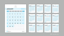 Calendar 2023 Template Vector, Desk Calendar 2023 Design, Week Start On Sunday, Planner, Stationery, Wall Calendar, Simple And Clean Design, Printing, Advertisement, Organization And Business