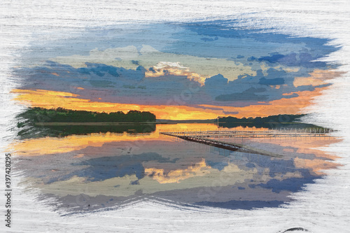 Sunset at the lake in summe...