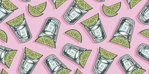 Wall Mural - Pattern wallpaper of cocktail tequila with lime bar design