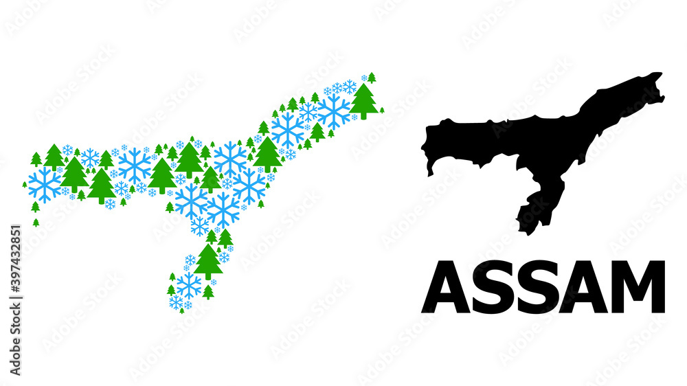Vector mosaic map of Assam State constructed for New Year, Christmas ...
