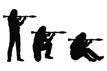 Set Of Male Terrorist With Weapon Silhouette Vector On White