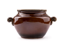 Ceramic Pot For Baking Vegetables And Meat In The Oven, Isolate On A White Background