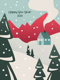 Fototapeta Dinusie - Christmas card with winter landscape
