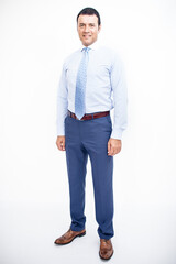 a man in a classic suit. studio photo on a white background. snapshot as for a catalog.