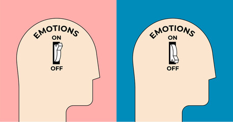 emotions turn on and off. emotional intelligence concept with human head silhouette with emotion on 