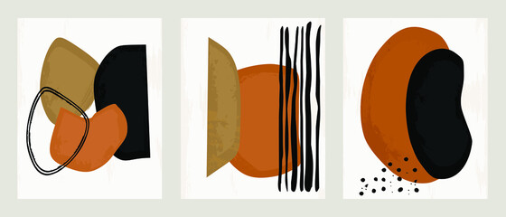 Set 3 illustration vector EPS 10 print hand draw painted abstract shapes geometry contemporary aesthetic mid century Scandinavian nordic
